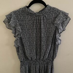 MSK Ruffle Sleeve Midi Dress in Blue and White